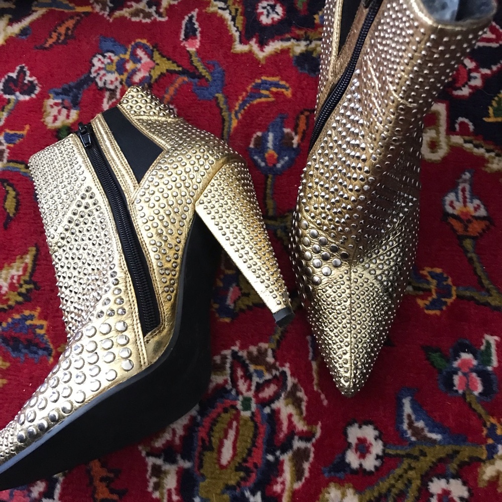SOLD.  Jeffrey Campbell Studded Gold Ankle Boots size 7 excellent condition
